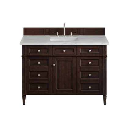 James Martin - Brittany 48" Single Vanity, Burnished Mahogany w/ 3 CM Ethereal Noctis Silestone Top - 650-V48-BNM-3ENC view 1