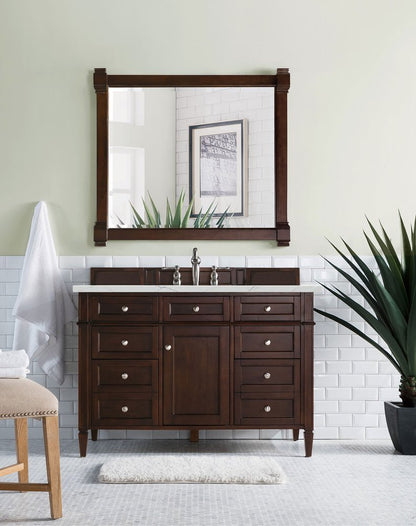 James Martin - Brittany 48" Single Vanity, Burnished Mahogany w/ 3 CM Ethereal Noctis Silestone Top w/FreePower Wireless Charger - 650-V48-BNM-FENC view 4