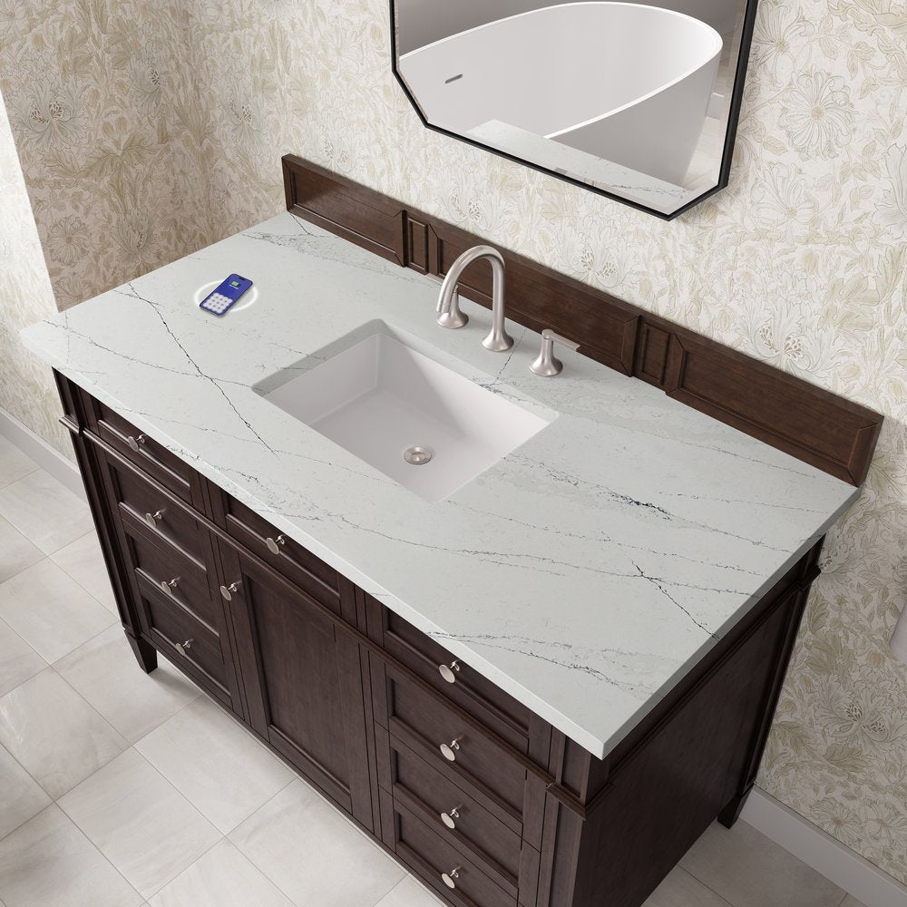 James Martin - Brittany 48" Single Vanity, Burnished Mahogany w/ 3 CM Ethereal Noctis Silestone Top w/FreePower Wireless Charger - 650-V48-BNM-FENC view 8