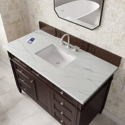 James Martin - Brittany 48" Single Vanity, Burnished Mahogany w/ 3 CM Ethereal Noctis Silestone Top w/FreePower Wireless Charger - 650-V48-BNM-FENC view 8