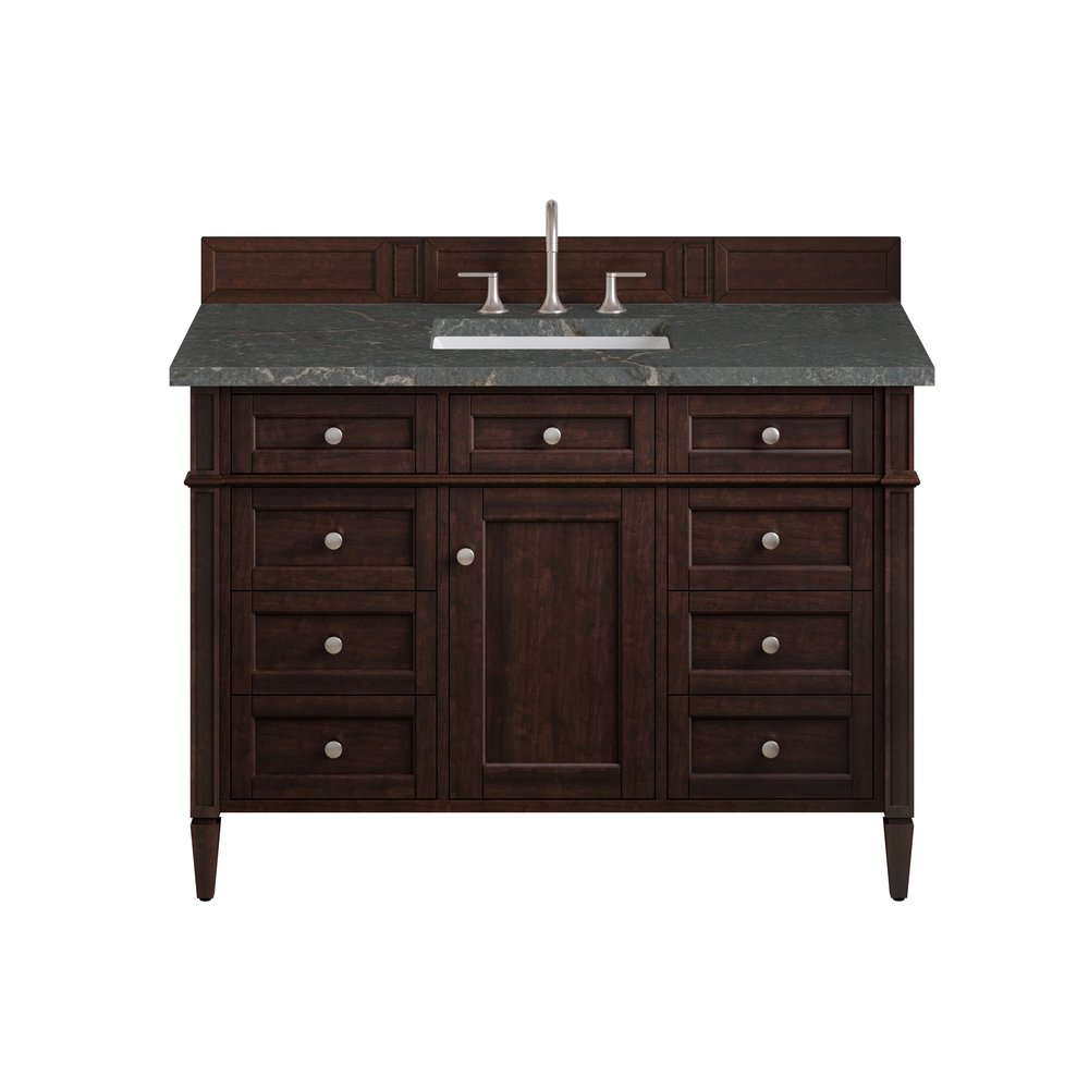 James Martin - Brittany 48" Single Vanity, Burnished Mahogany w/ 3 CM Parisien Bleu Silestone Top - 650-V48-BNM-3PBL view 1