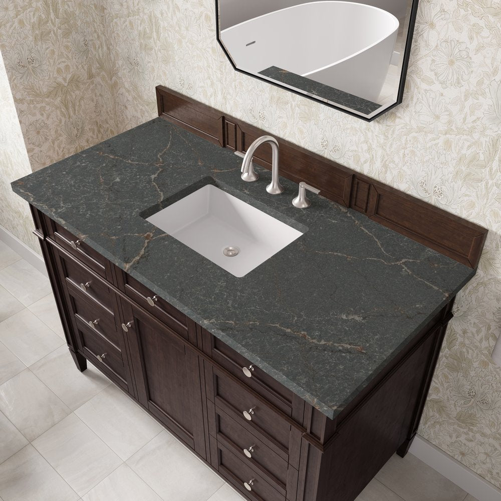 James Martin - Brittany 48" Single Vanity, Burnished Mahogany w/ 3 CM Parisien Bleu Silestone Top - 650-V48-BNM-3PBL view 7