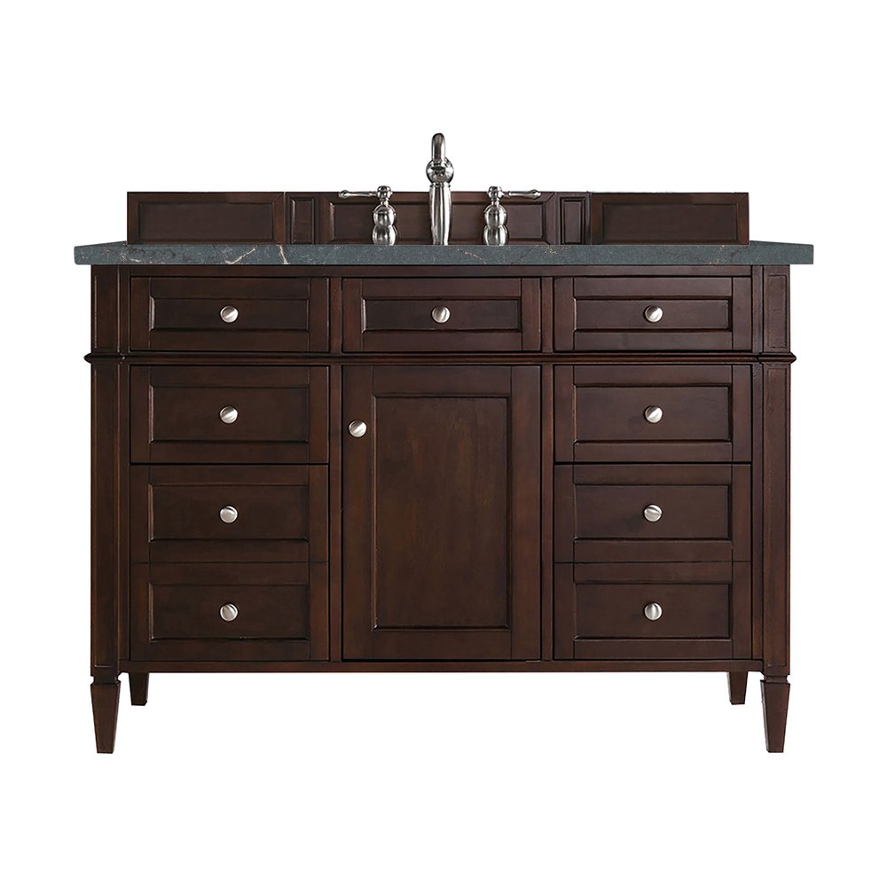 James Martin - Brittany 48" Single Vanity, Burnished Mahogany w/ 3 CM Parisien Bleu Silestone Top w/FreePower Wireless Charger - 650-V48-BNM-FPBL view 1