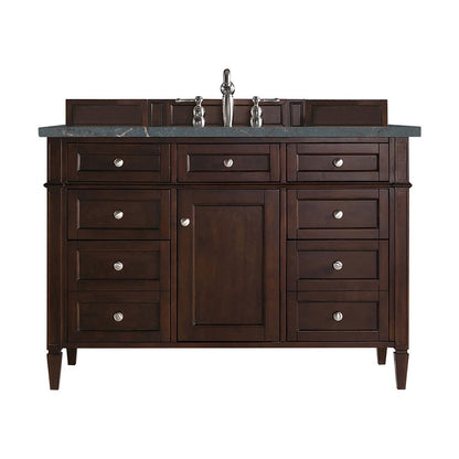 James Martin - Brittany 48" Single Vanity, Burnished Mahogany w/ 3 CM Parisien Bleu Silestone Top w/FreePower Wireless Charger - 650-V48-BNM-FPBL view 1