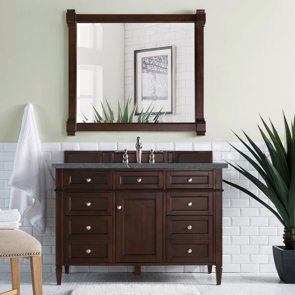 James Martin - Brittany 48" Single Vanity, Burnished Mahogany w/ 3 CM Parisien Bleu Silestone Top w/FreePower Wireless Charger - 650-V48-BNM-FPBL view 4