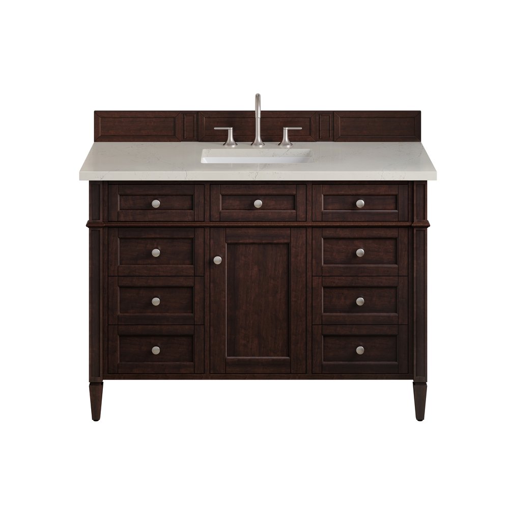 James Martin - Brittany 48" Single Vanity, Burnished Mahogany, w/ 3 CM Siberian Silestone Top w/FreePower Wireless Charger - 650-V48-BNM-FSFR view 1