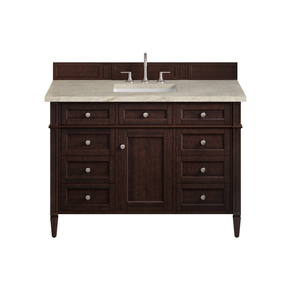 James Martin - Brittany 48" Single Vanity, Burnished Mahogany, w/ 3 CM Tajnar Eclos Top w/FreePower Wireless Charger - 650-V48-BNM-FTJR view 1