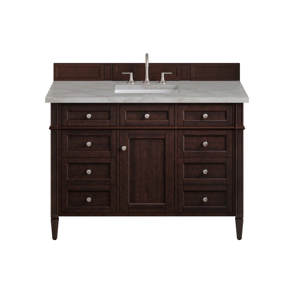 James Martin - Brittany 48" Single Vanity, Burnished Mahogany w/ 3 CM Victorian Silver Silestone Top - 650-V48-BNM-3VSL view 1
