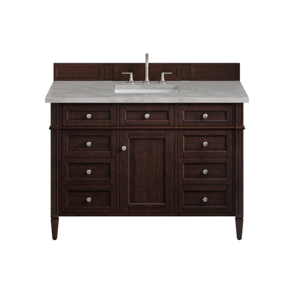 James Martin - Brittany 48" Single Vanity, Burnished Mahogany w/ 3 CM Victorian Silver Silestone Top - 650-V48-BNM-3VSL view 1