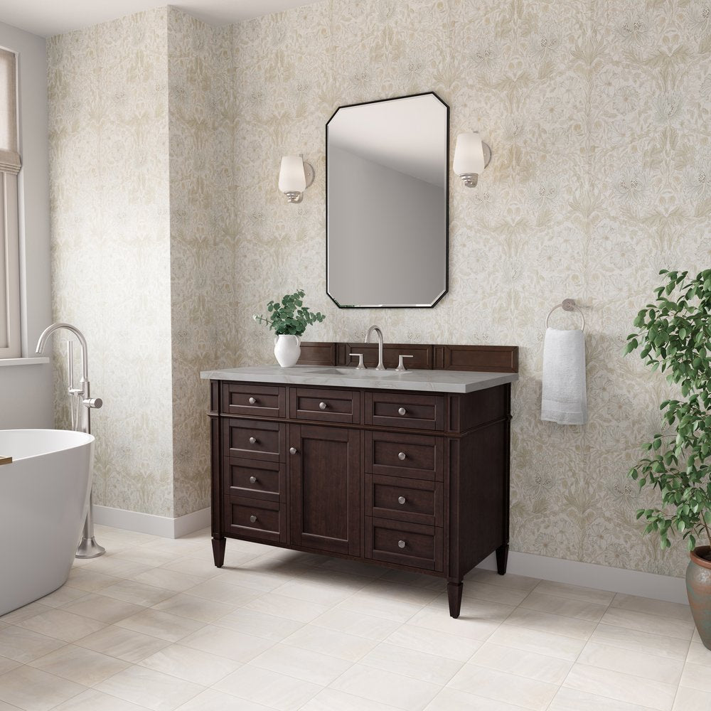 James Martin - Brittany 48" Single Vanity, Burnished Mahogany w/ 3 CM Victorian Silver Silestone Top - 650-V48-BNM-3VSL view 4