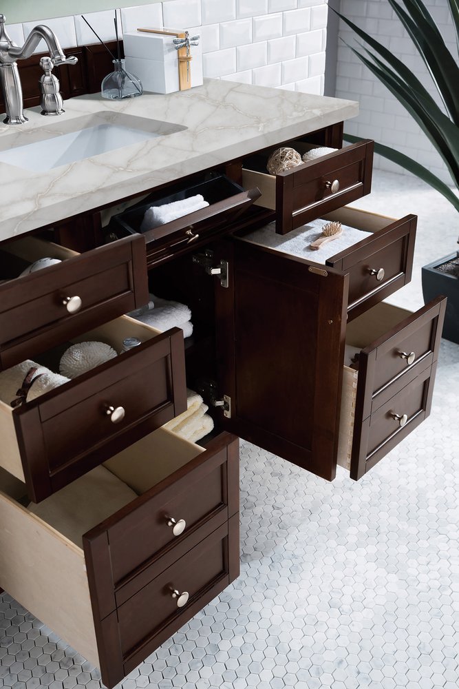 James Martin - Brittany 48" Single Vanity, Burnished Mahogany w/ 3 CM Victorian Silver Silestone Top - 650-V48-BNM-3VSL view 5