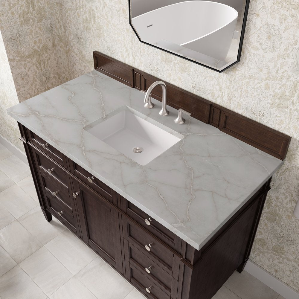 James Martin - Brittany 48" Single Vanity, Burnished Mahogany w/ 3 CM Victorian Silver Silestone Top - 650-V48-BNM-3VSL view 7