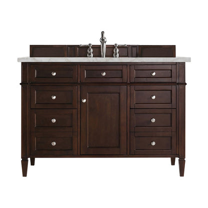 James Martin - Brittany 48" Single Vanity, Burnished Mahogany w/ 3 CM Victorian Silver Silestone Top w/FreePower Wireless Charger - 650-V48-BNM-FVSL view 1