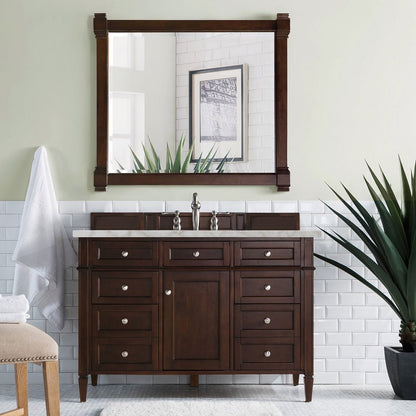 James Martin - Brittany 48" Single Vanity, Burnished Mahogany w/ 3 CM Victorian Silver Silestone Top w/FreePower Wireless Charger - 650-V48-BNM-FVSL view 4