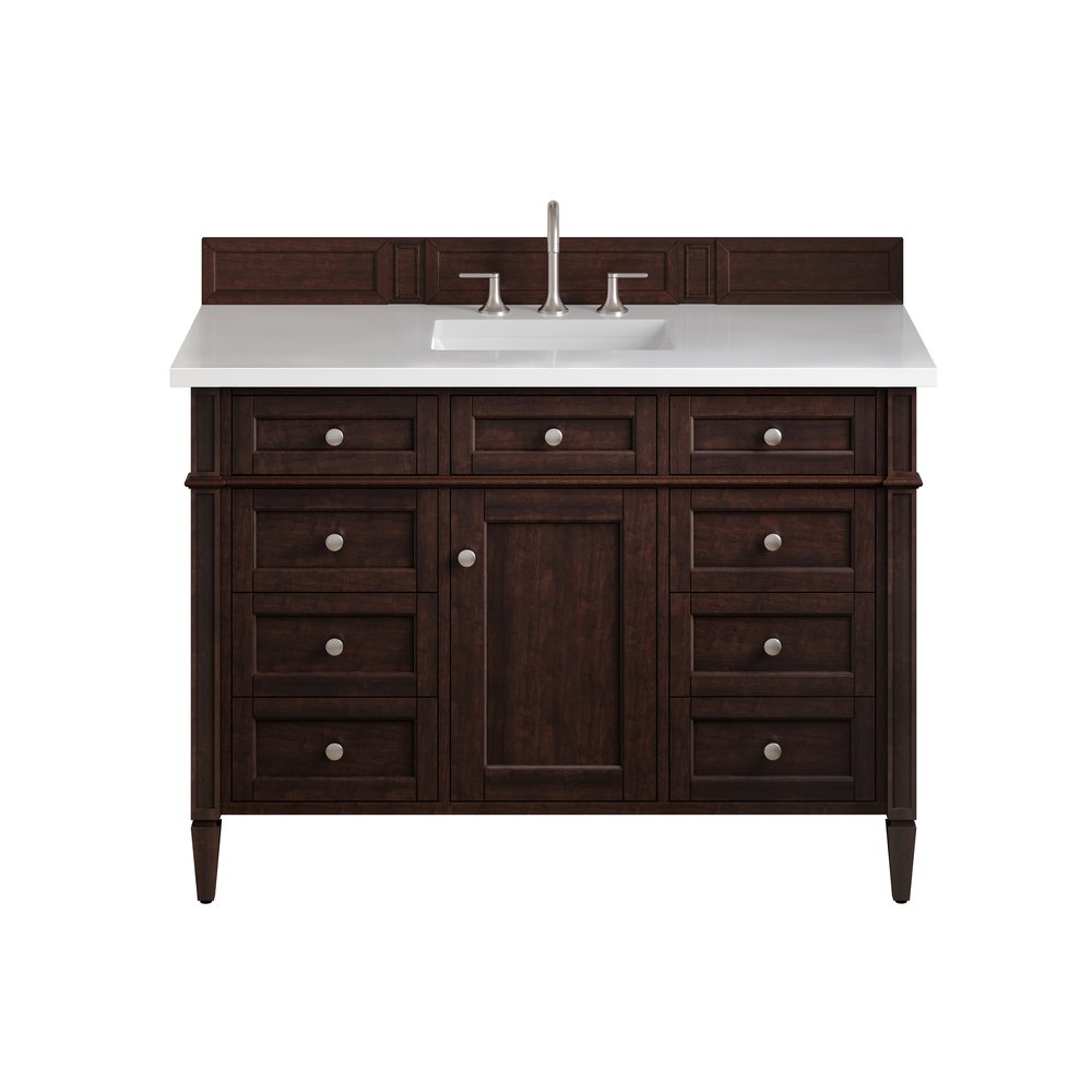 James Martin - Brittany 48" Single Vanity, Burnished Mahogany w/ 3 CM White Zeus Silestone Top - 650-V48-BNM-3WZ view 1
