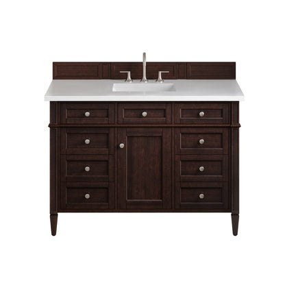 James Martin - Brittany 48" Single Vanity, Burnished Mahogany w/ 3 CM White Zeus Silestone Top - 650-V48-BNM-3WZ view 1