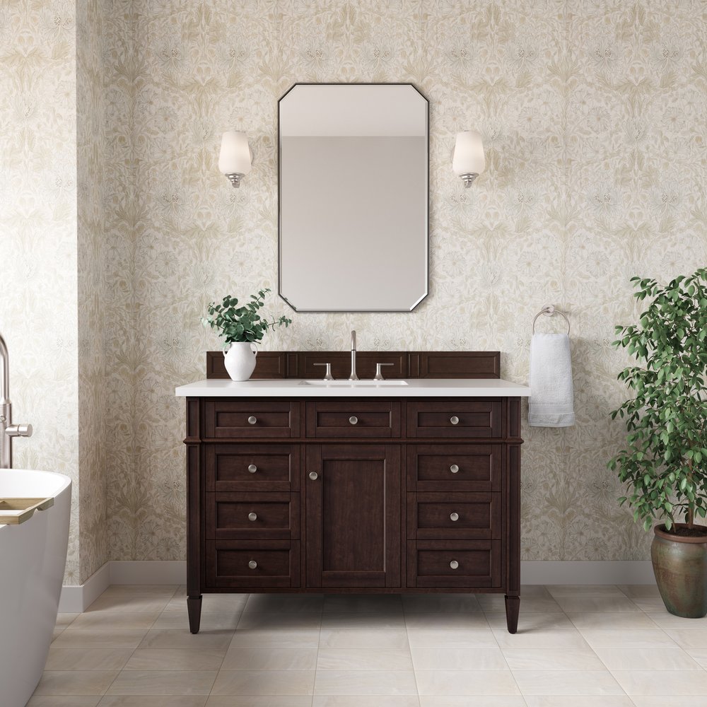 James Martin - Brittany 48" Single Vanity, Burnished Mahogany w/ 3 CM White Zeus Silestone Top - 650-V48-BNM-3WZ view 3
