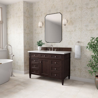 James Martin - Brittany 48" Single Vanity, Burnished Mahogany w/ 3 CM White Zeus Silestone Top - 650-V48-BNM-3WZ view 4