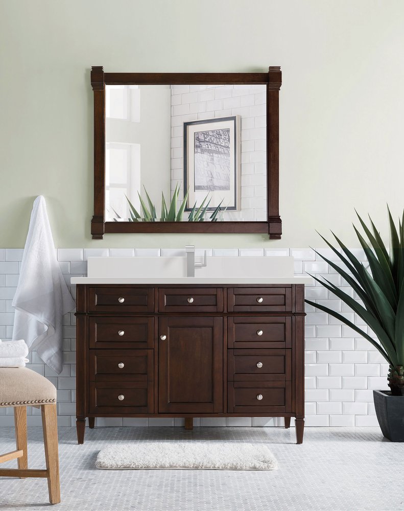 James Martin - Brittany 48" Single Vanity, Burnished Mahogany w/ Single Hole 3 CM White Zeus Silestone Top & Backsplash - 650-V48-BNM-1WZ view 3
