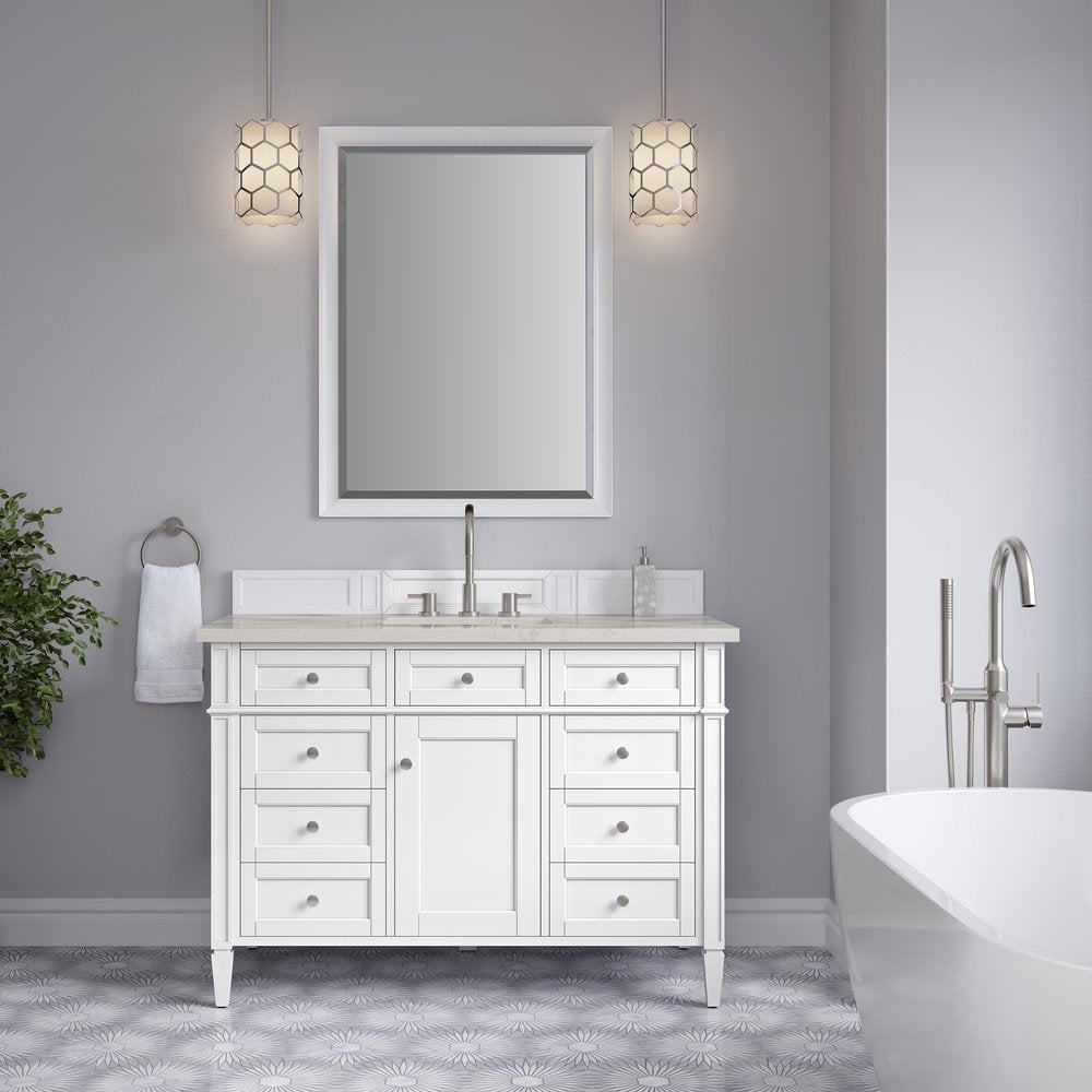 James Martin - Brittany 48" Single Vanity in Bright White, w/ 3 CM Siberian Silestone Top - 655-V48-BW-3SFR view 3