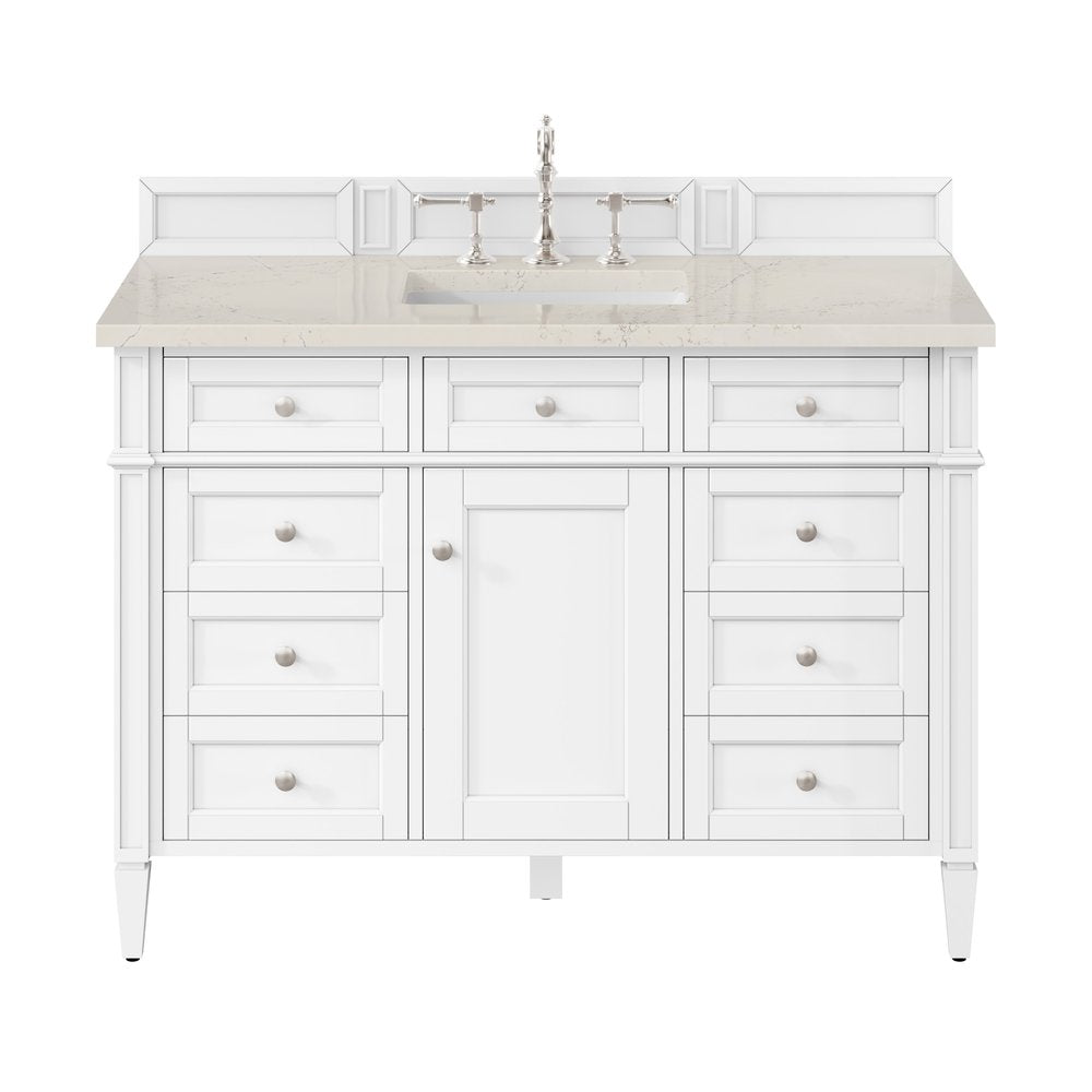 James Martin - Brittany 48" Single Vanity in Bright White, w/ 3 CM Siberian Silestone Top w/FreePower Wireless Charger - 655-V48-BW-FSFR view 1