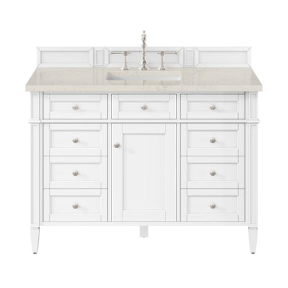 James Martin - Brittany 48" Single Vanity in Bright White, w/ 3 CM Siberian Silestone Top w/FreePower Wireless Charger - 655-V48-BW-FSFR view 1