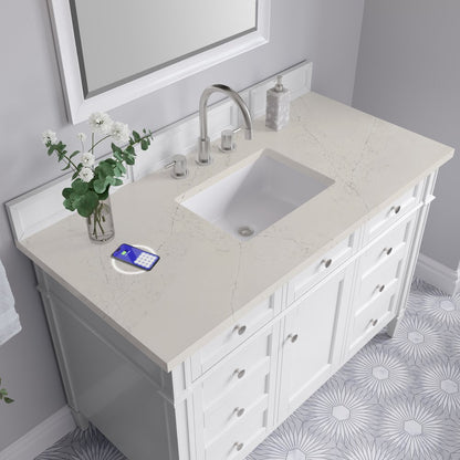 James Martin - Brittany 48" Single Vanity in Bright White, w/ 3 CM Siberian Silestone Top w/FreePower Wireless Charger - 655-V48-BW-FSFR view 6