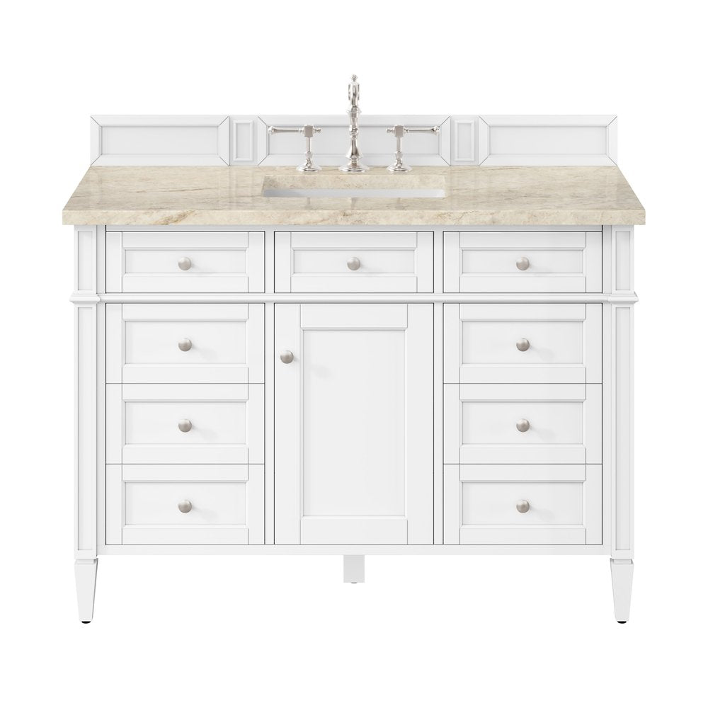 James Martin - Brittany 48" Single Vanity in Bright White, w/ 3 CM Tajnar Eclos Top - 655-V48-BW-3TJR view 1
