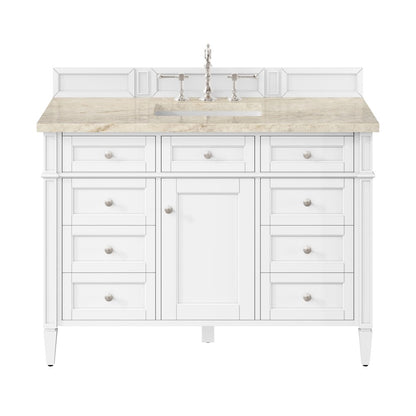 James Martin - Brittany 48" Single Vanity in Bright White, w/ 3 CM Tajnar Eclos Top - 655-V48-BW-3TJR view 1