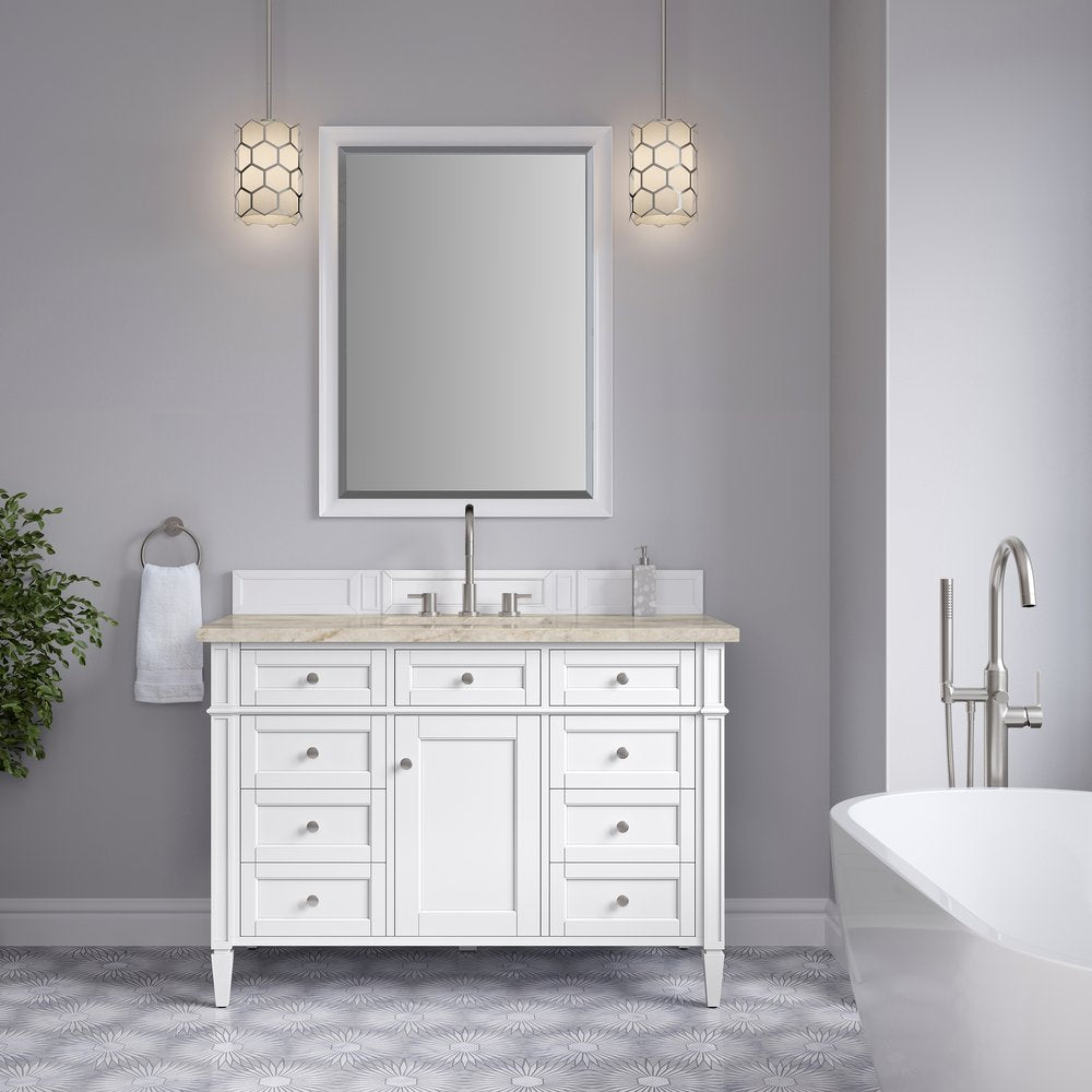 James Martin - Brittany 48" Single Vanity in Bright White, w/ 3 CM Tajnar Eclos Top - 655-V48-BW-3TJR view 3