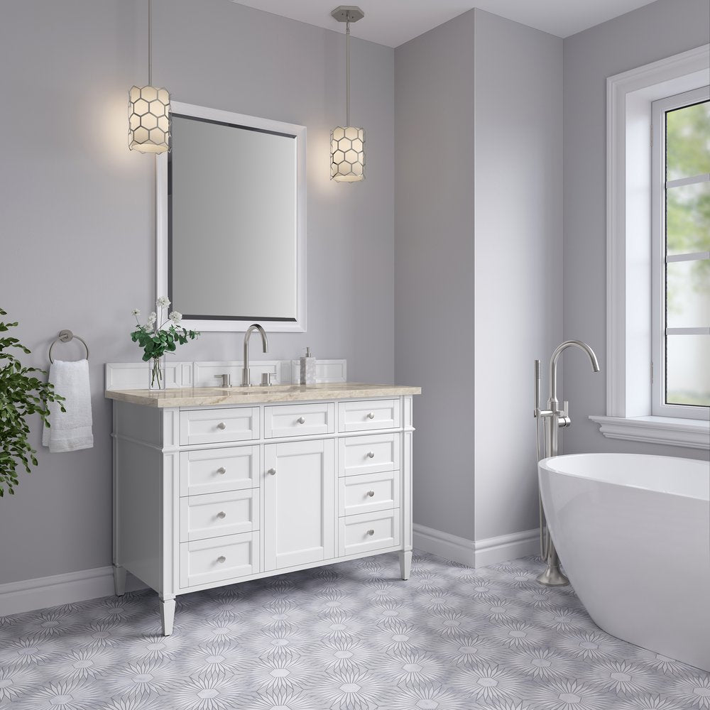 James Martin - Brittany 48" Single Vanity in Bright White, w/ 3 CM Tajnar Eclos Top w/FreePower Wireless Charger - 655-V48-BW-FTJR view 4