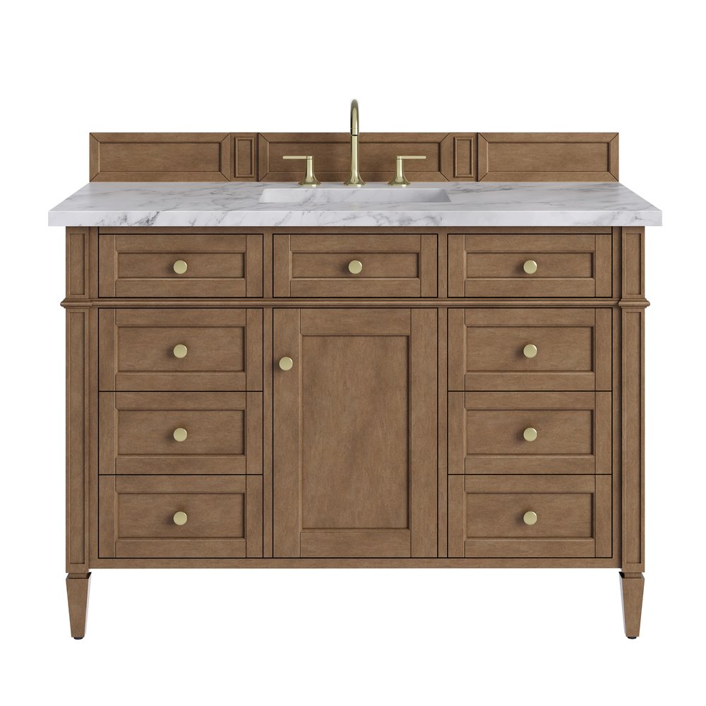 James Martin - Brittany 48" Single Vanity, Pecan w/ 3 CM Carrara Marble Top - 655-V48-PCN-3CAR view 1