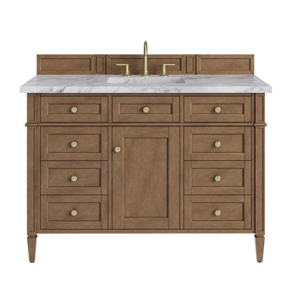 James Martin - Brittany 48" Single Vanity, Pecan w/ 3 CM Carrara Marble Top - 655-V48-PCN-3CAR view 1
