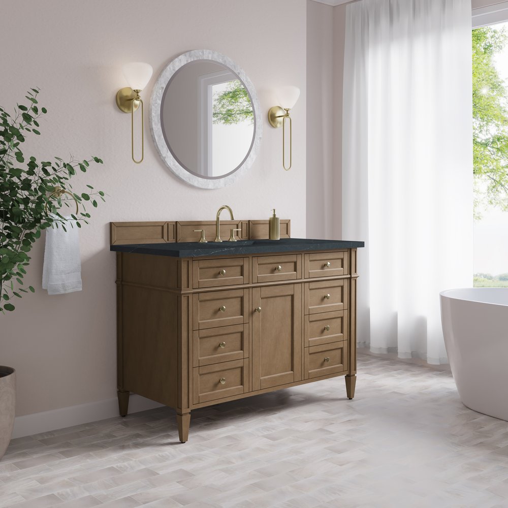 James Martin - Brittany 48" Single Vanity, Pecan w/ 3 CM Charcoal Soapstone Silestone Top - 655-V48-PCN-3CSP view 4