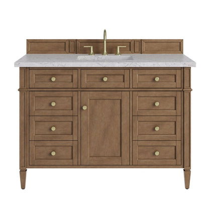 James Martin - Brittany 48" Single Vanity, Pecan w/ 3 CM Eternal Jasmine Pearl Silestone Top - 655-V48-PCN-3EJP view 1
