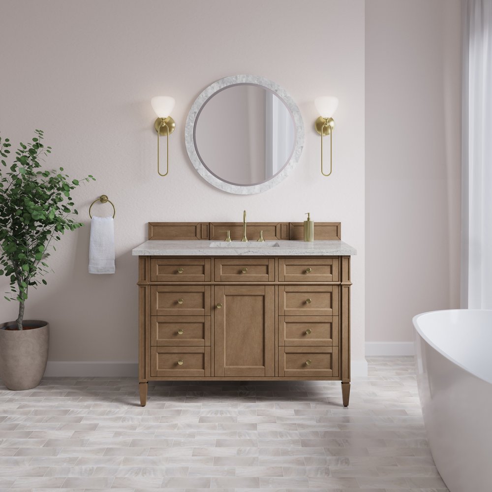 James Martin - Brittany 48" Single Vanity, Pecan w/ 3 CM Eternal Jasmine Pearl Silestone Top - 655-V48-PCN-3EJP view 3