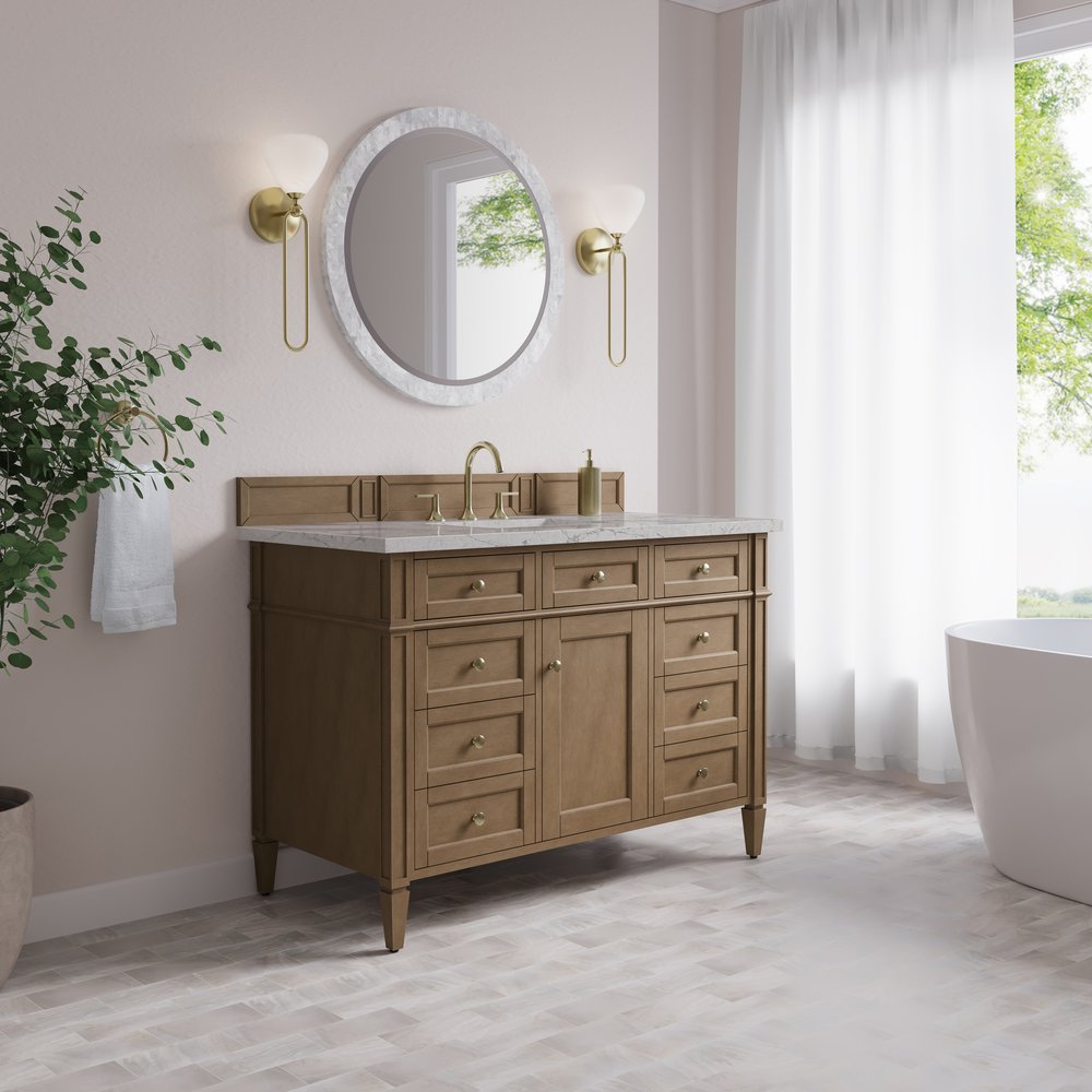 James Martin - Brittany 48" Single Vanity, Pecan w/ 3 CM Eternal Jasmine Pearl Silestone Top - 655-V48-PCN-3EJP view 4