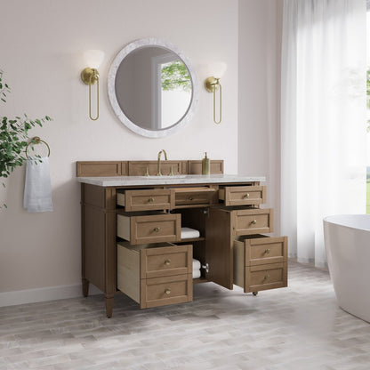 James Martin - Brittany 48" Single Vanity, Pecan w/ 3 CM Eternal Jasmine Pearl Silestone Top - 655-V48-PCN-3EJP view 5