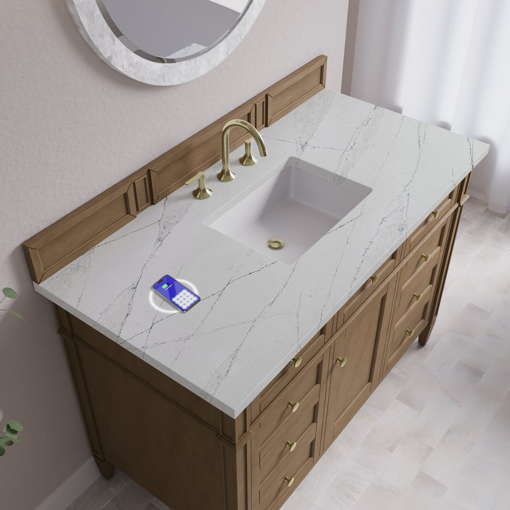 James Martin - Brittany 48" Single Vanity, Pecan w/ 3 CM Ethereal Noctis Silestone Top w/FreePower Wireless Charger - 655-V48-PCN-FENC view 8