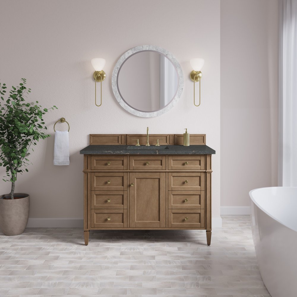 James Martin - Brittany 48" Single Vanity, Pecan w/ 3 CM Parisien Bleu Silestone Top - 655-V48-PCN-3PBL view 3