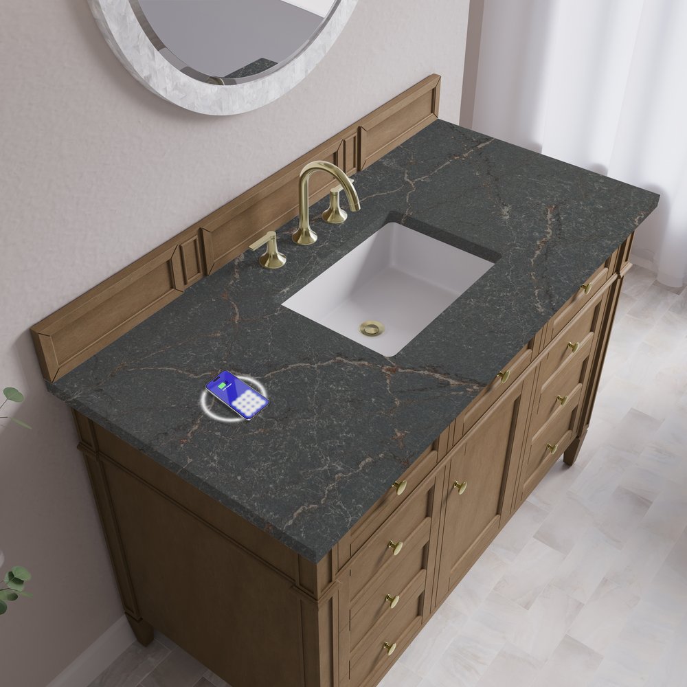 James Martin - Brittany 48" Single Vanity, Pecan w/ 3 CM Parisien Bleu Silestone Top w/FreePower Wireless Charger - 655-V48-PCN-FPBL view 8