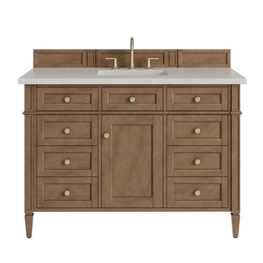 James Martin - Brittany 48" Single Vanity, Pecan w/ 3 CM Siberian Silestone Top - 655-V48-PCN-3SFR view 1