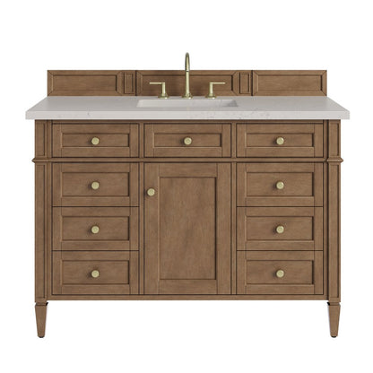 James Martin - Brittany 48" Single Vanity, Pecan w/ 3 CM Siberian Silestone Top - 655-V48-PCN-3SFR view 1