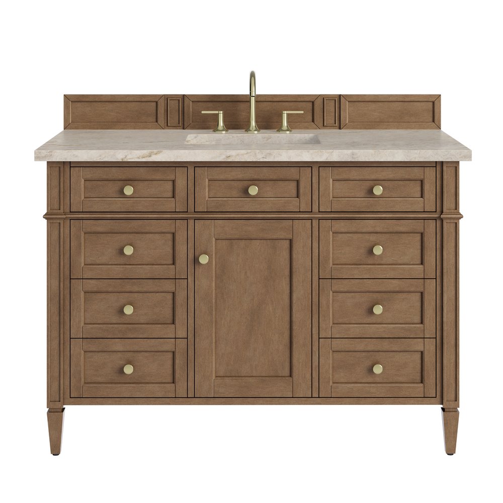 James Martin - Brittany 48" Single Vanity, Pecan w/ 3 CM Tajnar Eclos Top - 655-V48-PCN-3TJR view 1