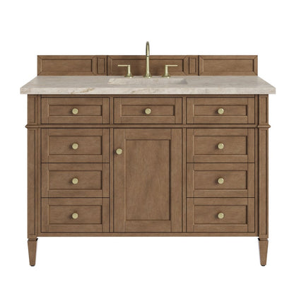 James Martin - Brittany 48" Single Vanity, Pecan w/ 3 CM Tajnar Eclos Top - 655-V48-PCN-3TJR view 1