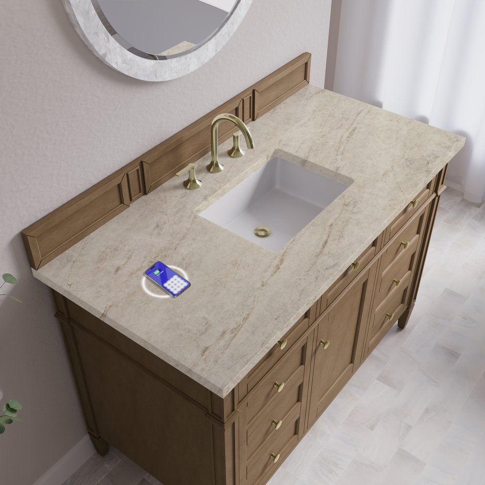 James Martin - Brittany 48" Single Vanity, Pecan w/ 3 CM Tajnar Eclos Top w/FreePower Wireless Charger - 655-V48-PCN-FTJR view 8