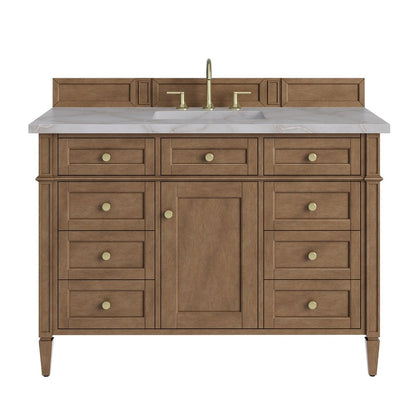 James Martin - Brittany 48" Single Vanity, Pecan w/ 3 CM Victorian Silver Silestone Top - 655-V48-PCN-3VSL view 1