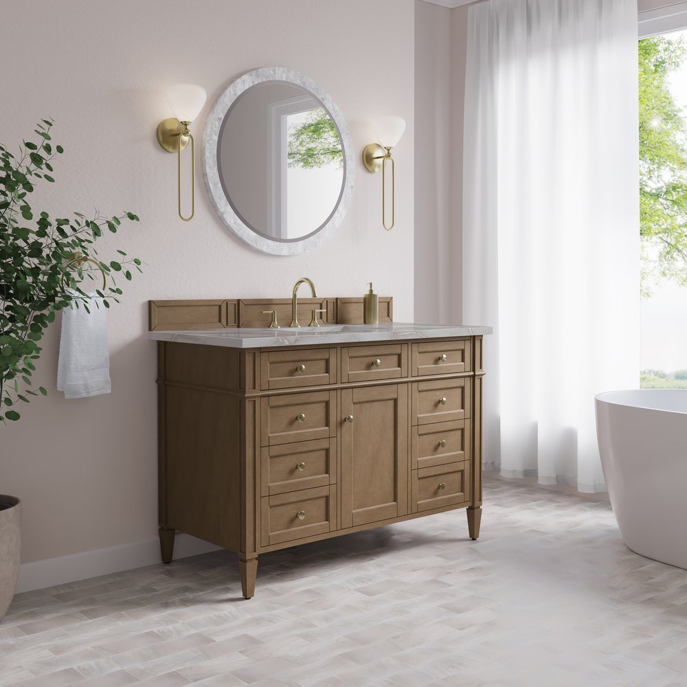 James Martin - Brittany 48" Single Vanity, Pecan w/ 3 CM Victorian Silver Silestone Top - 655-V48-PCN-3VSL view 4