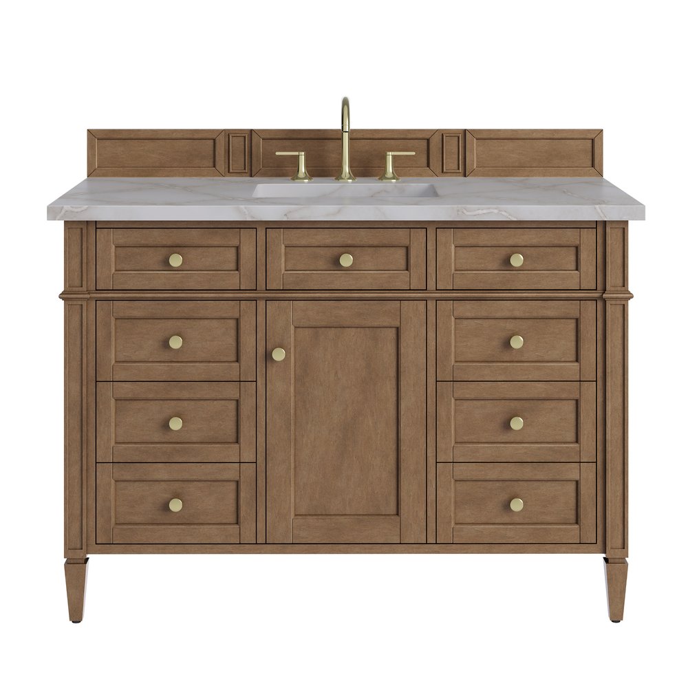 James Martin - Brittany 48" Single Vanity, Pecan w/ 3 CM Victorian Silver Silestone Top w/FreePower Wireless Charger - 655-V48-PCN-FVSL view 1
