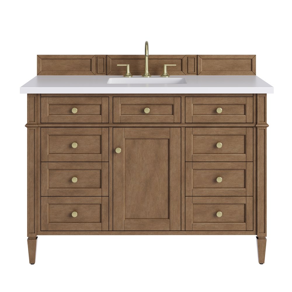 James Martin - Brittany 48" Single Vanity, Pecan w/ 3 CM White Zeus Silestone Top - 655-V48-PCN-3WZ view 1